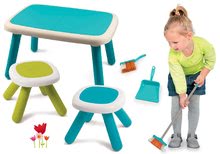 Dětský záhradní nábytek sety - Set stůl pro děti KidTable zelený Smoby se dvěma stolky s UV filtrem a smeták s lopatkou_23