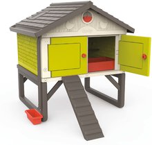 Kurník pro 5 slepic Cluck Cluck Cottage Green Smoby 4 dveře se schody a krmítkem a hnízdo s falešným vajíčkem 128 cm výška