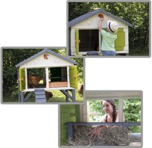 Kurnik za kokoške - Kurnik za 5 kokoši Cluck Cluck Cottage Green Smoby 4 vrata s stopničkami in krmilnico in gnezdo z imitacijo jajca 128 cm višina_0