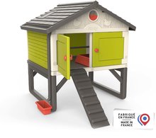 Coteț pentru găini - Coteț pentru 5 găini Cluck Cluck Cottage Green Smoby 4 uși cu trepte și o hrănitoare cu un cuib un ou fals de 128 cm înălțime_1