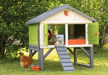 Kurnik dla kur - Kurnik dla 5 kur Cluck Cluck Cottage Green Smoby 4 drzwi z schodami i karmidłem oraz gniazdo z fałszywym jajem o wysokości 128 cm._11