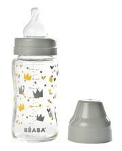 Dojčenské fľaše - Dojčenská sklenená fľaša Crown Beaba 240 ml so širokým hrdlom šedá od 0 mesiacov_0
