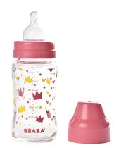 Dojčenské fľaše - Dojčenská sklenená fľaša Crown Beaba 240 ml so širokým hrdlom ružová od 0 mesiacov_0