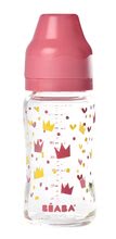 Dojčenské fľaše - Dojčenská sklenená fľaša Crown Beaba 240 ml so širokým hrdlom ružová od 0 mesiacov_1