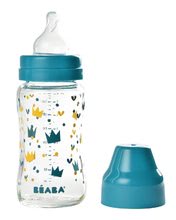Bočice za dojenčad - Staklena bočica za bebe Crown Beaba 240 ml plava sa širokim grlom od 0 mjeseci_0