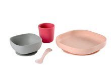 Babaétkészletek - Étkészlet Silicone Meal set Beaba szilikonból 4 részes rózsaszín csecsemőknek_0