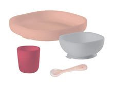 Babaétkészletek - Étkészlet Silicone Meal set Beaba szilikonból 4 részes rózsaszín csecsemőknek_1