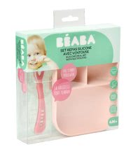 Jídelní soupravy - Jídelní souprava Silicone Pink Beaba 2dílná ze silikonu miska a lžička růžová od 4 měsíců_0