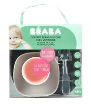 Jedálenské súpravy -  NA PREKLAD - Juego de comedor Beaba Juego de comida de silicona de 4 piezas rosa-gris-azul para bebés_1