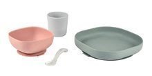 Setovi za jelo - Set za jelo Beaba Silicone meal set od silikona 4-dijelni ružičasti, bež i sivi za bebe_1