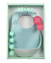 Podbradníky - Podbradníky pre deti Silicone Bib Beaba Light Mist & Airy Green Beaba 2 kusy z mäkkého silikónu a gombíkmi od 0 mes_0