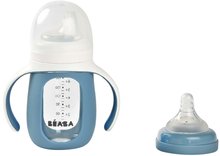 Detské hrnčeky - Fľaša Bidon na učenie pitia 2v1 Learning Bottle 210ml Blue Beaba s modrým silikónovým obalom od 4 mes_3