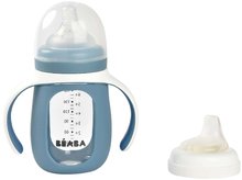 Căni cu cioc pentru bebeluși - Sticlă pentru a învăța să bea 2in1 Learning Bottle 210ml Blue Beaba cu husă din silicon albastru de la 4 luni_0