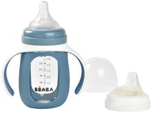 Kubki dla dzieci - Fąska Bidon do nauki picia 2w1 Learning Bottle 210ml Blue Beaba z niebieskim silikonowym pokrowcem od 4 miesięcy_1