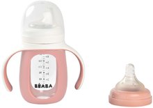 Detské hrnčeky - Fľaša Bidon na učenie pitia 2v1 Learning Bottle 210ml Pink Beaba s ružovým silikónovým obalom od 4 mes_0
