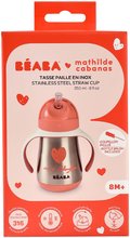 Pentru bebeluși - Sticlă cu pereti dublii Stainless Steel Straw Cup Beaba Mathilde Cabanas 250ml roșie din oțel inoxidabil de la 8 luni_9