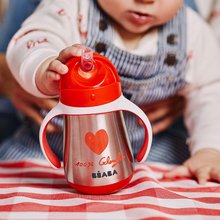 Für Babys - Bidon-Flasche mit Doppelwand Stainless Steel Straw Cup Beaba Mathilde Cabanas 250ml Edelstahl rot ab 8 Monaten_3