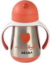 Pour bébés - Bouteille Bidon avec des parois doubles Stainless Steel Straw Cup Beaba Mathilde Cabanas 250ml en acier inoxydable rouge à partir de 8 mois_4