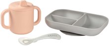 Ensemble de salle à manger avec tasse et cuillère en silicone Beaba Learning Set Apprendre l'indépendance aux bébés à partir de 8 mois, rose