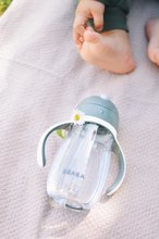 Căni cu cioc pentru bebeluși - Sticlă Bidon pentru a-i învăța pe copii să bea Straw Cup Beaba Mineral Grey 300 ml cu pai gri de la 8 luni_1