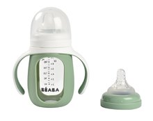 Lončki - Steklenica Bidon za učenje pitja 2in1 Training Bottle Beaba Sage Green 210 ml s silikonskim ovitkom zelena od 4 mes_0
