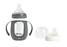 Căni cu cioc pentru bebeluși - Sticlă Bidon pentru a-i învăța pe copii să bea 2in1 Training Bottle Beaba Mineral Grey 210 ml cu husa din silicon, gri de la 4 luni_1