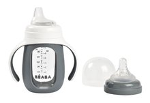 Gobelets pour enfants - Bidon Beaba 2en1 pour apprendre à boire Gris minéral 210 ml avec un emballage en silicone gris de 4 mois_2