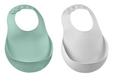 Bavoirs - Bavettes en silicone Beaba pour enfants Brouillard léger et vert sauge en silicone doux et 2 boutons de 4 mois._0