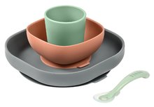 Set da tavola Silicone Meal Set Beaba Mineral in silicone 4 pezzi grigio-arancio-verde da 4 mesi