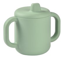 Detské hrnčeky - Hrnček pre bábätká Silicone Learning Cup Beaba Sage Green s vrchnákom na učenie sa piť zelený od 8 mes_0