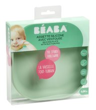 Krožniki in skledice - Krožnik za dojenčke Silicone Suction Plate Beaba Sage Green iz silikona zelen od 4 mes_1