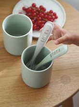 Tacâmuri și lingurițe - Lingurițe ergonomice 1st Age Silicone Spoons Beaba Grey & Sage din silicon pentru alimentatie independentă 2 bucati de la 4 luni_1