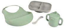 Babaétkészletek - Étkezőgarnitúra Silicone Meal Essentials Set Beaba bögrével tányérral kanállal és előkével zöld-szürke 8 hó-tól BE913556_2
