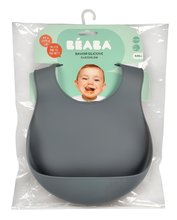 Bavete pentru bebeluși - Bavețică pentru copii Silicone Bib Beaba Mineral din silicon moale si gri cu nasturi de la 4 luni_3