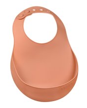 Podbradníky - Podbradník pre deti Silicone Bib Beaba Terracotta z mäkkého silikónu a gombíkmi oranžový od 4 mes_1