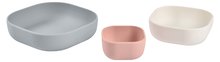 Jedálenské súpravy - Jedálenská súprava Silicone Nesting Bowl Set Beaba Velvet Grey Cotton Dusty Rose zo silikónu 3-dielna sivo-ružovo-biela od 4 mes_1