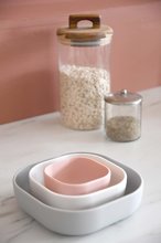 Jedilni seti - Jedilni set Silicone Nesting Bowl Set Beaba Velvet Grey Cotton Dusty Rose iz silikona 3-delni sivo-rožnato-bel od 4 mes_1