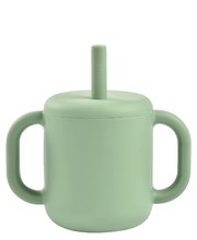 Căni cu cioc pentru bebeluși - Cană pentru bebeluși Silicone Straw Cup Beaba Sage Green cu pai pentru a învăța să bea verde de la 8 luni_1
