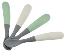 Ergonomische Löffel 1st Age Silicone Spoons Mineral Grey Sage Green Beaba aus Silikon zum selbstständigen Essen 4 Stück ab 4 Monaten