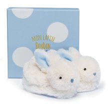 Îmbrăcăminte bebeluși - Papuci pentru bebeluși cu zornăitoare Iepuraș Lapin Bonbon Doudou et Compagnie albaștri în ambalaj cadou de la 0-6 luni_0