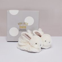 Îmbrăcăminte bebeluși - Papuci pentru bebeluși cu zornăitoare Iepuraș Lapin Bonbon Doudou et Compagnie alb în ambalaj cadou de la 0-6 luni_0