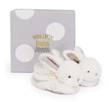 Babykleidung - Babyhausschuhe mit Hasenrassel Lapin Bonbon Doudou et Compagnie weiß in Geschenkverpackung von 0-6 Monaten_1
