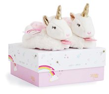 Îmbrăcăminte bebeluși - Papuci pentru bebeluși cu zornăitoare Unicorn Lucie la Licorne Doudou et Compagnie albi în ambalaj cadou de la 0-6 luni_1