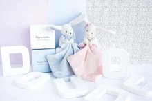 Igračke za grljenje i spavanje - Plyšový zajačik na maznanie Bunny Flower Box Doudou et Compagnie modrý 10 cm v darčekovom balení od 0 mes DC3338_1