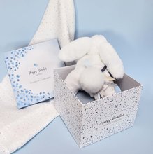 Pluszowe zajączki - Pluszowy zajączek Bunny Happy Glossy Doudou et Compagnie niebieski 25 cm w opakowaniu podarunkowym od 0 miesiąca życia_1
