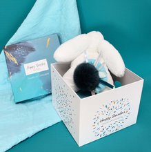 Plüschhäschen - Plüschhase Happy Pop Doudou et Compagnie weiß-blau 25 cm in einer Geschenkverpackung mit Bommel ab 0 Monaten_1