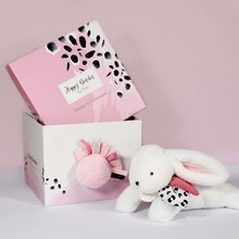 Iepurași de pluș - Iepuraș de pluș Happy Blush Doudou et Compagnie alb-roz 25 cm în ambalaj cadou cu moț de la 0 luni_1