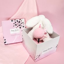 Plišani zečići - Plyšový zajačik Happy Blush Doudou et Compagnie bielo-ružový 25 cm v darčekovom balení s brmbolcom od 0 mes DC3739_0