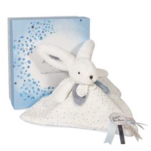 Alvókendők DouDou - Plüss nyuszi dédelgetéshez Bunny Happy Glossy Doudou et Compagnie fehér 25 cm ajándékcsomagolásban 0 hó-tól_3