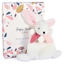 Pluszowe zajączki - Pluszowy zajączek Bunny Happy Boho Doudou et Compagnie różowy 17 cm w opakowaniu podarunkowym od 0 miesiąca_2